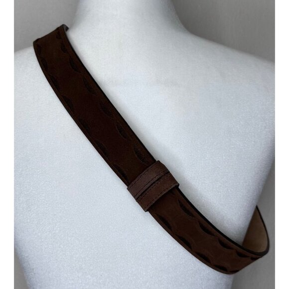 Brown Genuine Leather Hook And Loop Belt Women Medium Embroidered Stitching - Picture 3 of 10